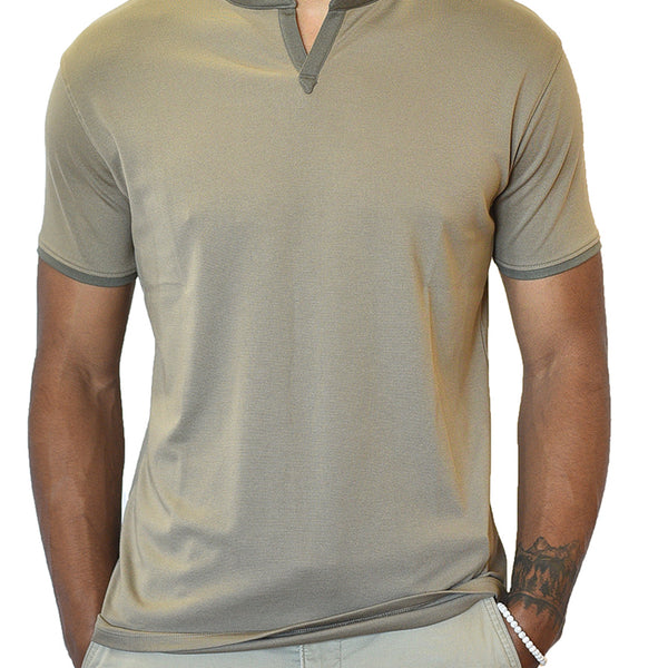 Long Sleeve Banded V Neck Split Notch Men's Shirt (Black & Brown) –  SpearPoint® Apparel