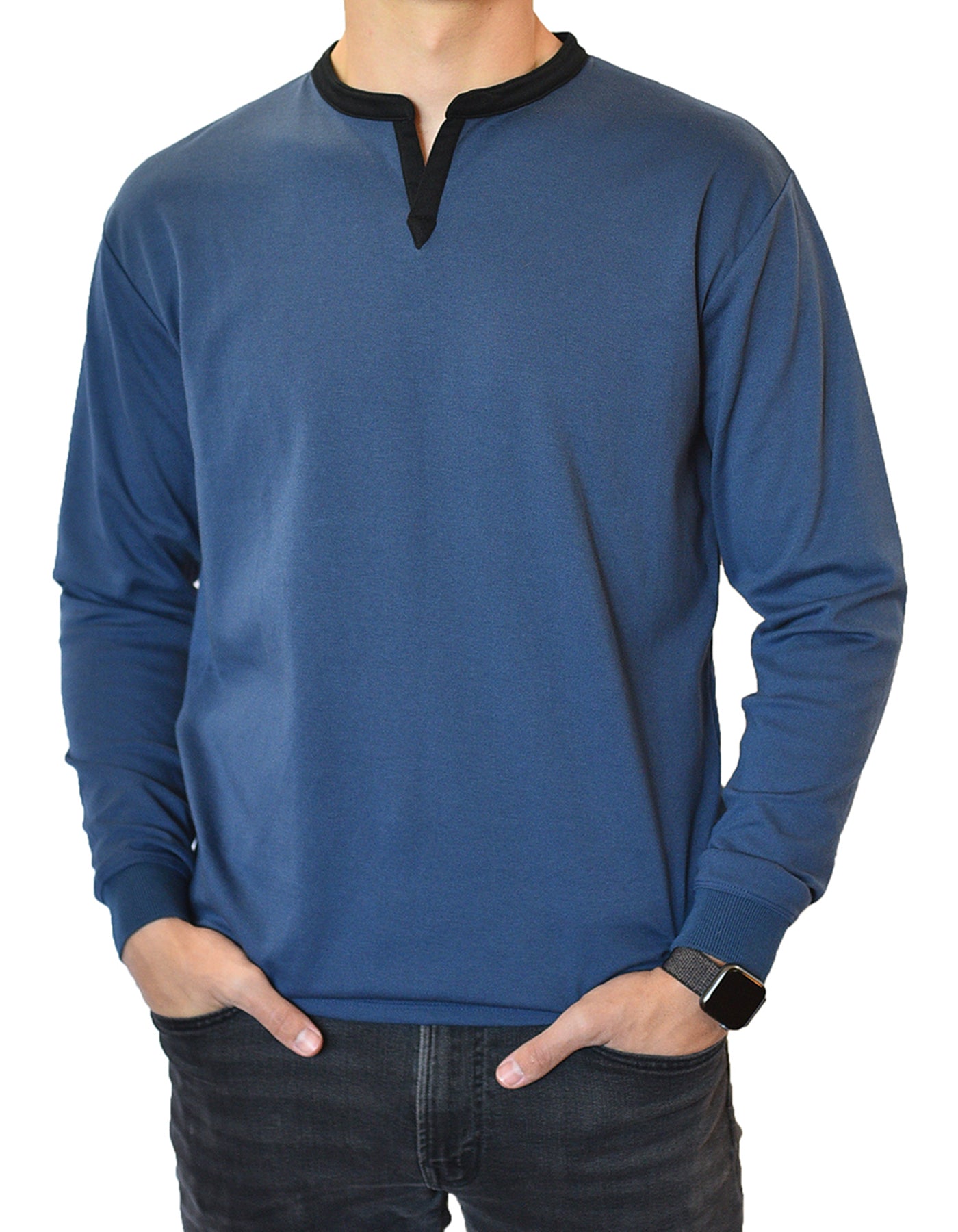 Long Sleeve Henley Slit Collar