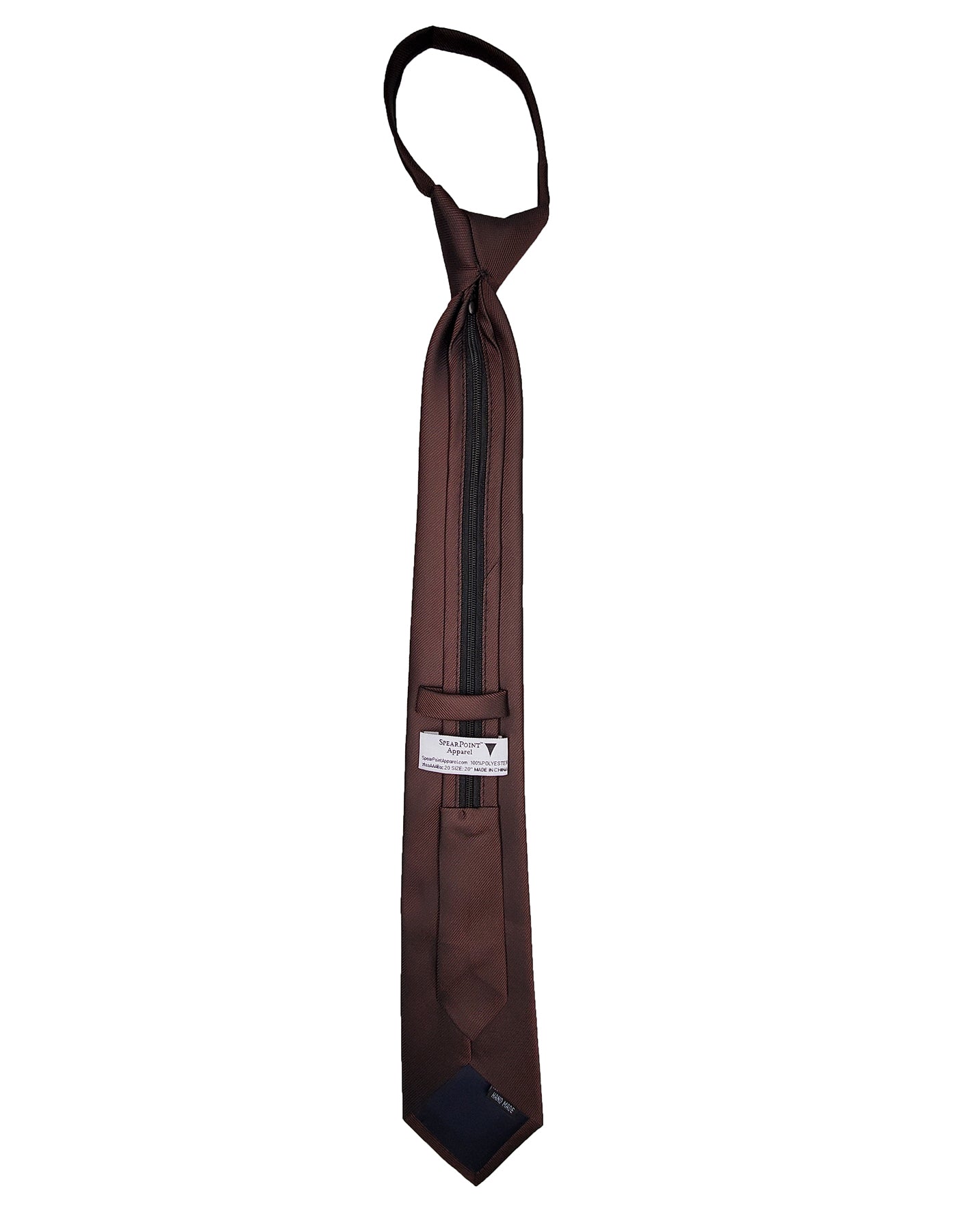 Dark Brown Chocolate Colored Tie - Standard Zipper Zip-Up Necktie